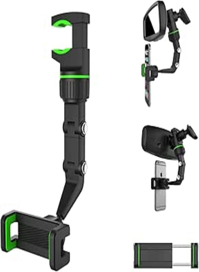 Cofteve 2022 Rotatable Car Phone Holder, Multifunctional Rearview Mirror Mount, 360° Free Rotate, Adjustable Suspension for All Mobile Phones (Green)